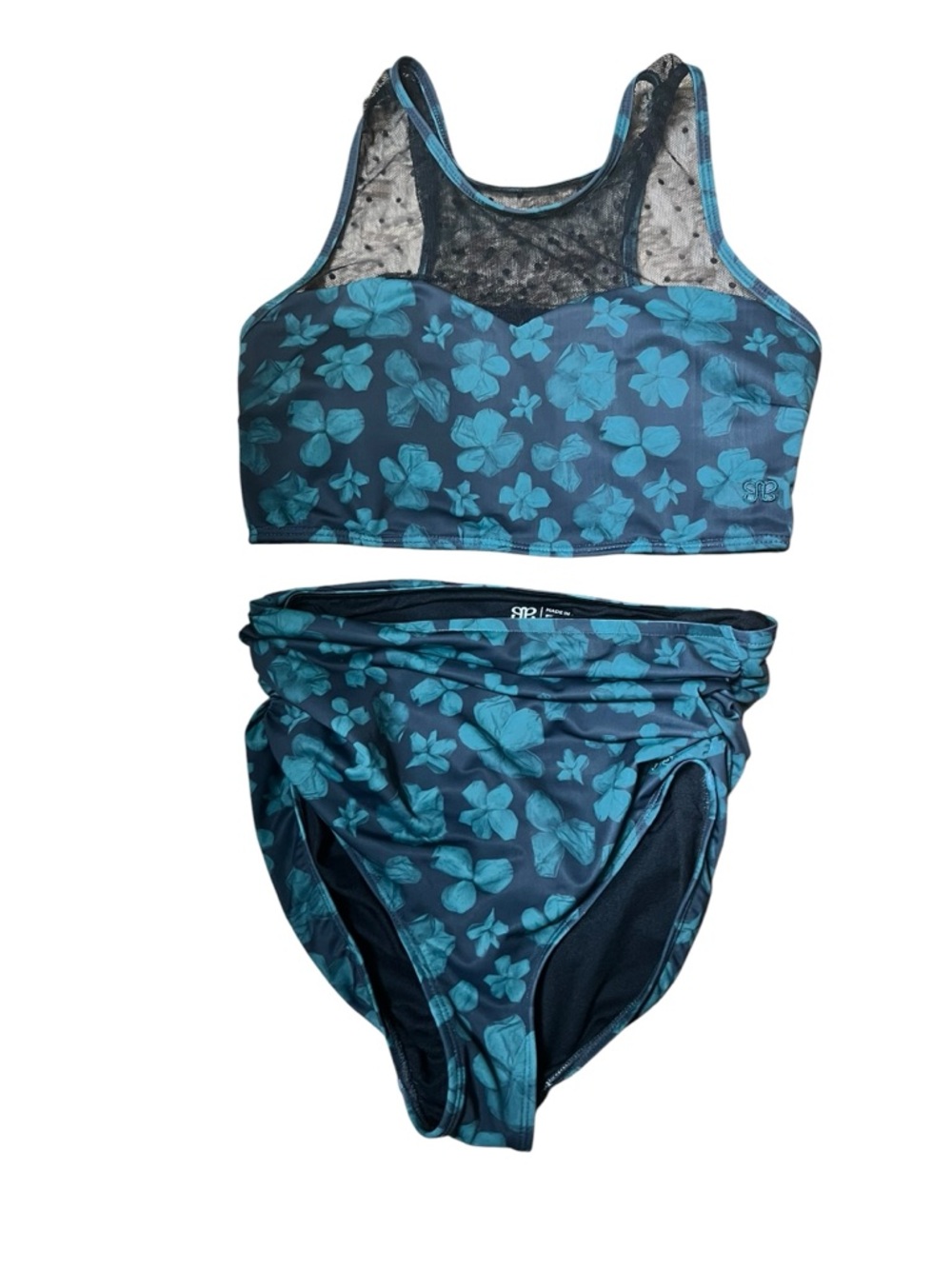 Albion Black/Green Floral Two-Piece Swim Set Size Small - Picture 2 of 8